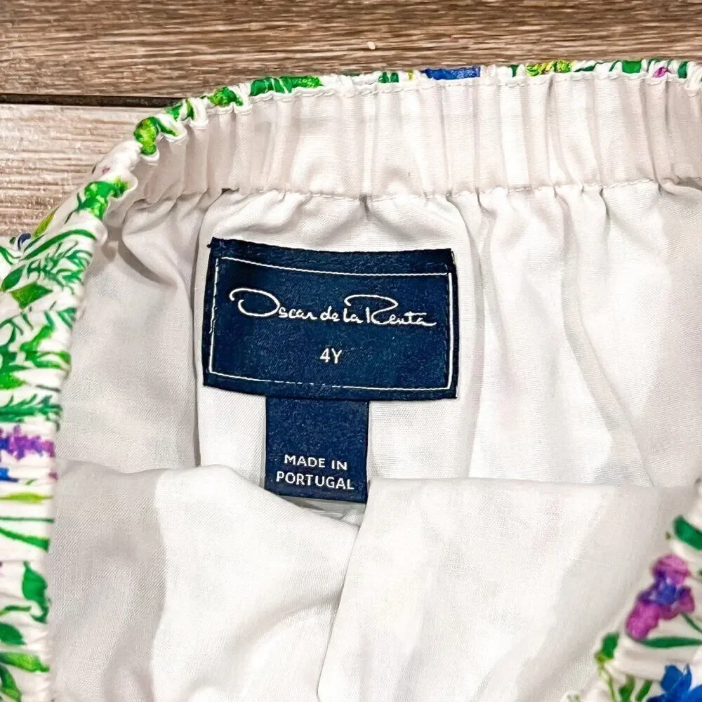 Oscar de la Renta White Green Spring Floral Lined Girl's Skirt Size 4Y